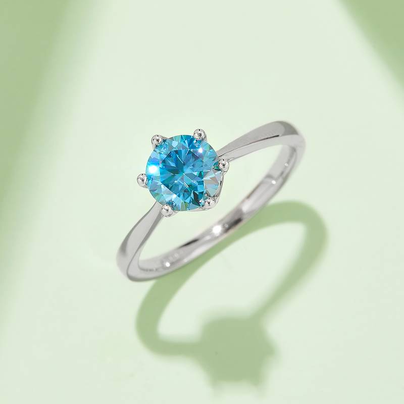 直臂新六爪S925银镀白金MoissaniteWomen's Ring1ctD级